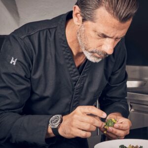 hublot teamed up with michelin starred chefs to launch its new watch made from damascus steel