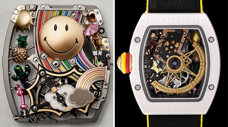 richard milles colorful new tourbillon has a smiley face topped dial and crown