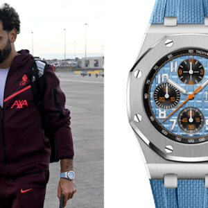 soccer star mo salah just added a baby blue audemars piguet royal oak to his watch collection