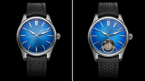 h moser cie just dropped two smaller pioneer watches with arctic blue dials